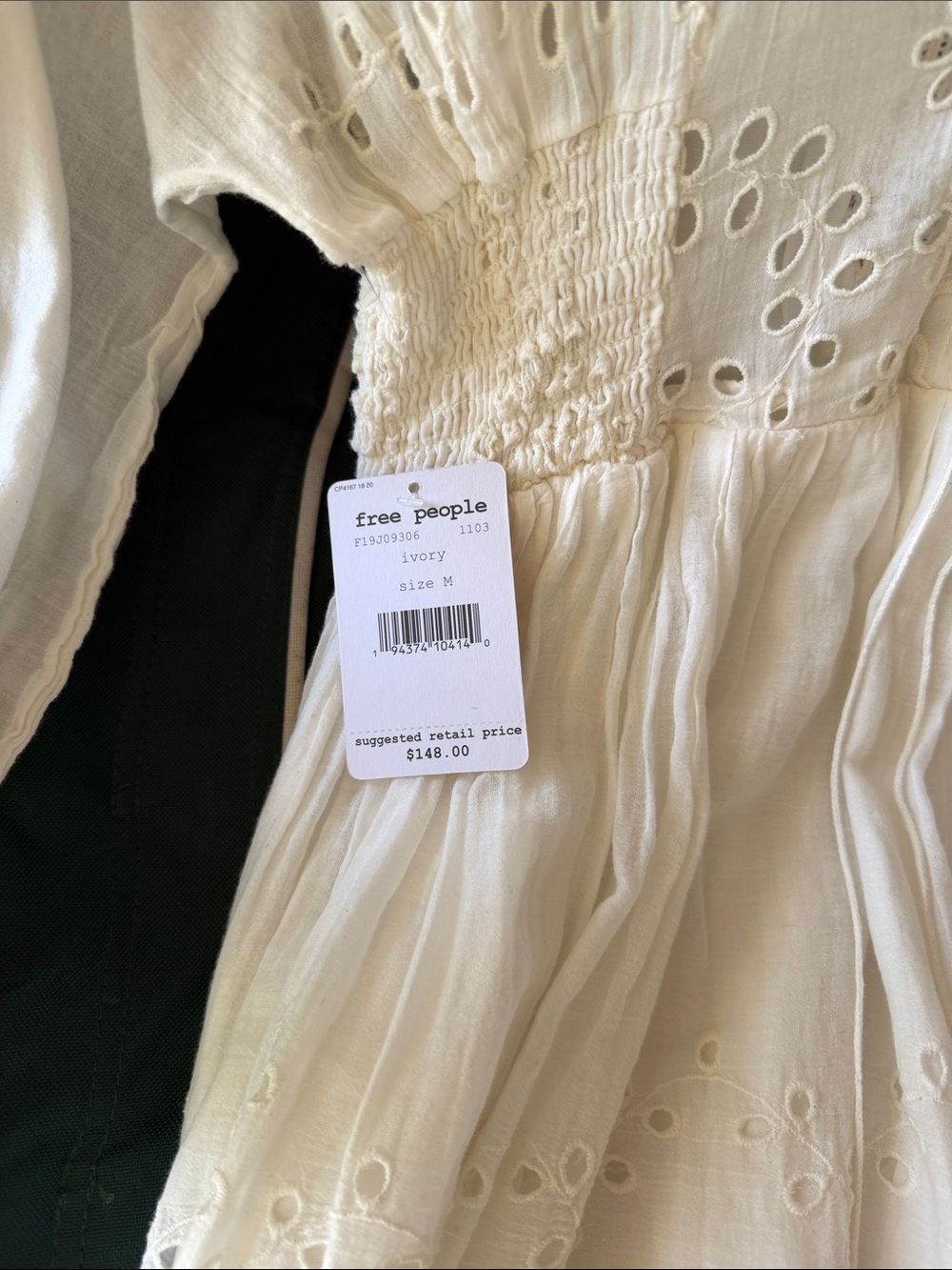 Free People Ivory Eyelet Smocked Midi Dress - Picture 2 of 3